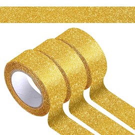 3 rollos de cinta dorada con purpurina, cinta Washi dorada con purpurina de 15 mm por 5 m, total 15 m/17.5 yardas, para álbumes de recortes, manualidades