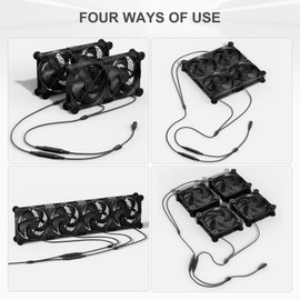 upHere Big Airflow 4 x 120mm x 25mm Computer Fan with AC Plug Cabinet Fan 100V 240V AC Power Supply,DC 12V 5 Speed Controller, for Router Mining Machine Chassis Server Workstation Cooling