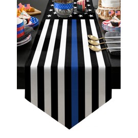 Thin Blue Line Table Runner USA Flag July 4th Kitchen Table Cloth Law Enforcement Thin Blue Line Tablecloth Dresser Scarves for Independence Day Gatherings, Police Party Decorations 13"x90"