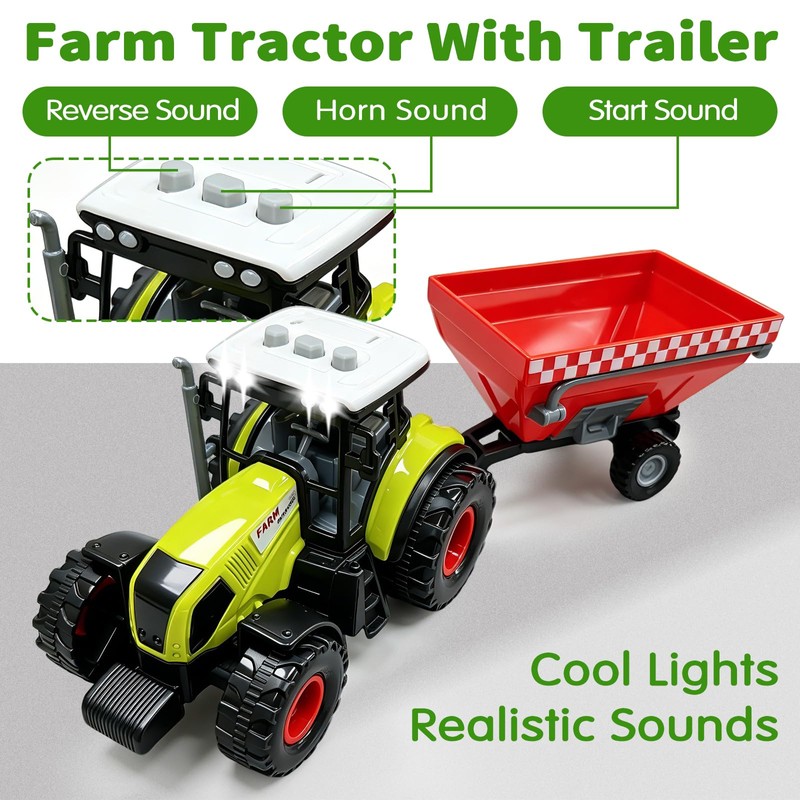 Tcvents Farm Toys Playset, Farm Tractor Animal Toys for Kids