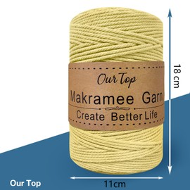 OurTop Premium Macrame Cord, 3mm x 300m Braided Macrame Rope Twisted Cord Yarn Macrame Yarn Thick Rope for Wall Hangings, Plant Hangers, DIY Crafts, Home Decorations, Gift Wrapping(Yellow)