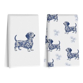 2Pcs Chinoiserie Dachshund Kitchen Towels, Weiner Dog Gifts for Women