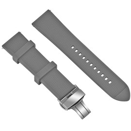 Kai Tian Sturdy 22mm Rubber Watch Band Quick Release Gray Watch Strap for Men Women with High-End Polish Butterfly Deployment Buckle