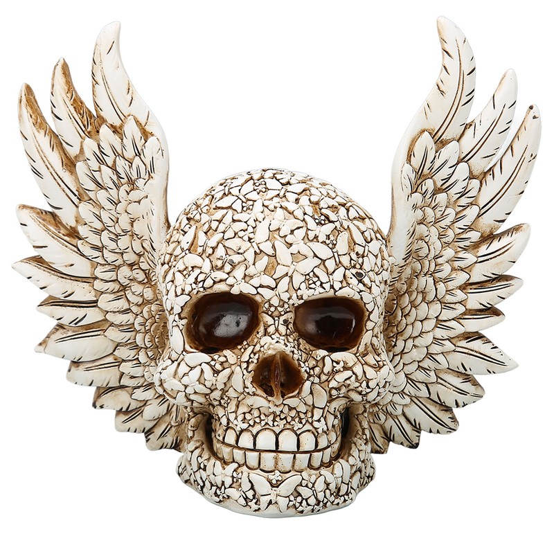 Skull Statue Butterflies Pattern Handcraft Exquisite Skeleton Head Statue with