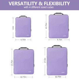 BAGAIL 4 Set Compression Packing Cubes Travel Expandable Packing Organizers(Lavender,4 Set）