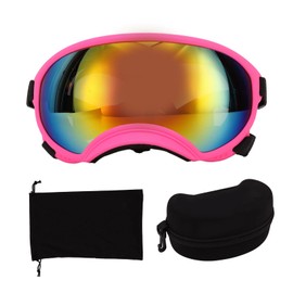 Dog Sunglasses Windproof UV Proof PC TPU with Adjustable Strap Pet Goggles for Outdoor Skiing Pink Frame Red Lens