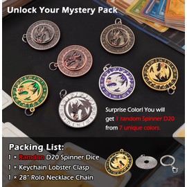 Haxtec D20 Spinner Dice with Keychain & Necklace Gifts for Boyfriend