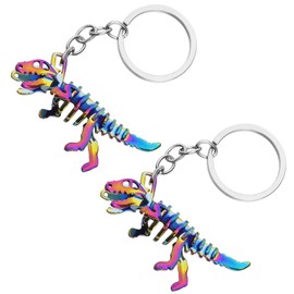 eMagTech 2Pcs Dinosaur Key Chain Alloy Colorful Skeleton Metal Skeleton Pendant Unique Dinosaur Keychains Multicolor Alloy Keyring Charm Accessories Birthday Key Ring