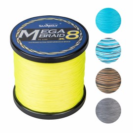 Samdely Braided Fishing Line, 8 Strands, Abrasion Resistant, No Stretch, Colored for Visibility, Saltwater/Freshwater (X8 High Vis Yellow, 80LB (150 Yards))