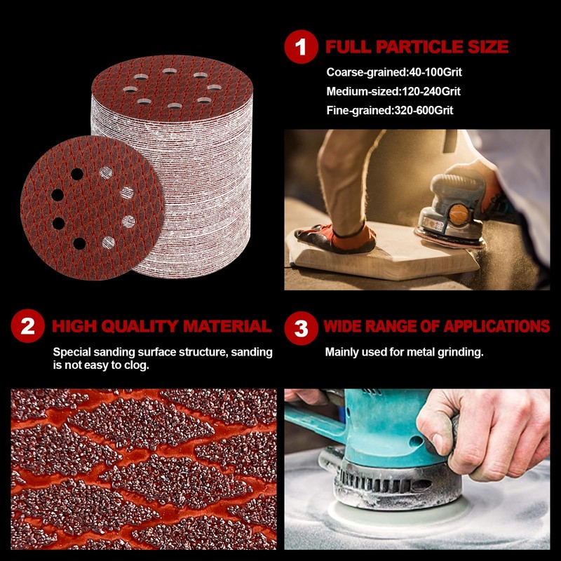 GEOGIEEW 90PCS 125mm Sanding Discs Pads, 5 Inch 8 Hole