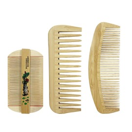 ONEBO Set of 3 combs in original wood colour, bamboo comb, handmade combs, for long, short, coarse and fine hair, as well as for removing dandruff