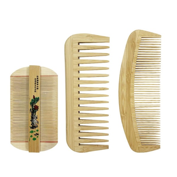 ONEBO Set of 3 combs in original wood colour, bamboo