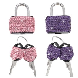 2 Pcs Small Locks with Keys Mini Luggage Locks Bling Keyed Padlock with Key Metal Lock for Locker Suitcase,Backpack,Boxes,Laptop Bag(Pink+Purple)