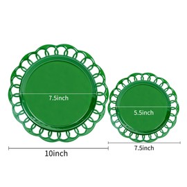 COLOSUS 60pcs Green Plastic Plates Set,Elegant Lace Rim Design Disposable Plates,Nice Plastic Plate for Party include 30 Dinner Plates and 30 Dessert Plates for Christmas,Party,Wedding