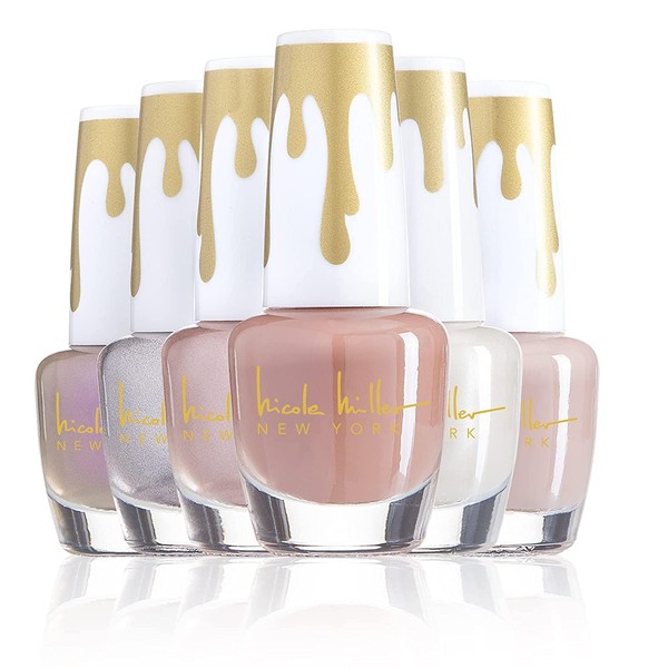 Nicole Miller Total Nudes Nail Polish Collection, Set of 6 Unique Glossy and Shimmery Nail Polish Colors for Women and Girls, Quick Dry Nail Polish