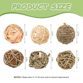 Episkey 6 Pcs Rabbit Chew Toys Natural Grass Ball Rabbit Boredom Breakers Small Pet Accessories Hamster Ball Hamster Toys for Guinea Pig Gerbil Chinchilla (Medium)