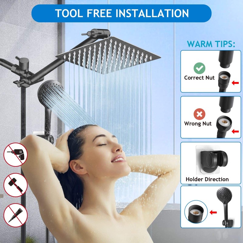 Shower Head Combo, 8 Inch High Pressure Rain with 11