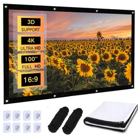 SQAQS Projector Screen 100 Inch with 8 stick hooks, 2 × 5 m ropes, Portable Movie Screen 16:9 HD 4K Foldable Theatre Cinema Screen, Anti-Crease Portable Projector Screen for Outdoor