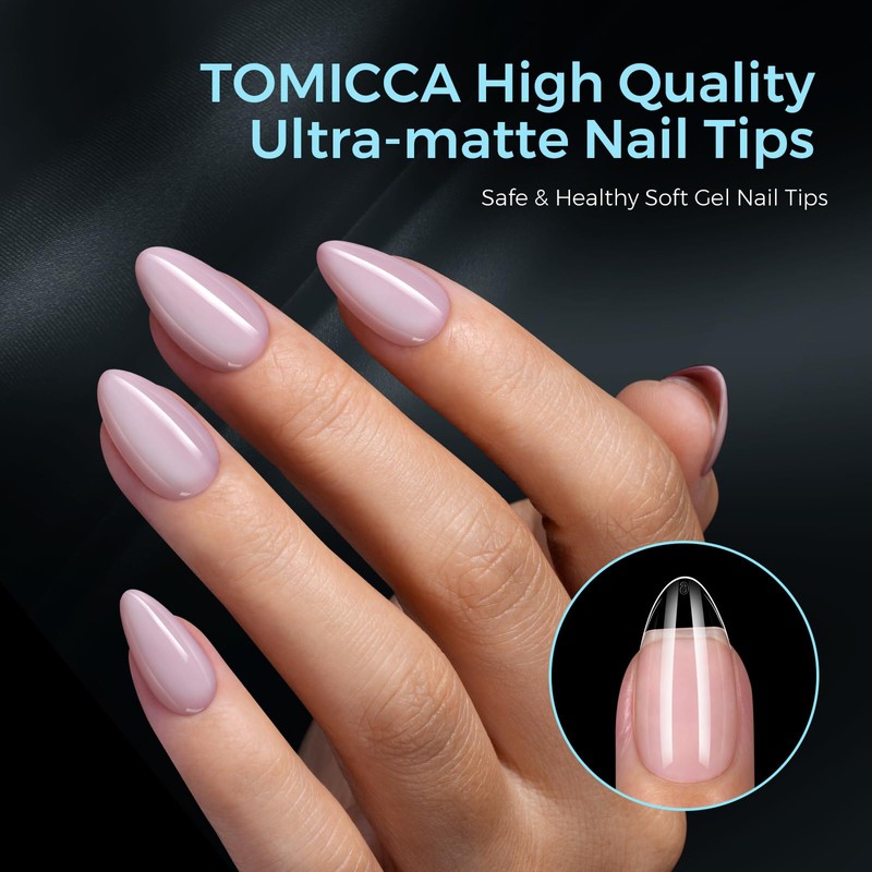 TOMICCA Short Almond Full Cover Nail Tips 510 Pieces 15