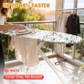 Ironing Board Cover and Pad, 21x54 Extra Large Thick Iron Padding, Scorch & Stain Resistant Ironing board cover, Heavy Duty Iron Board Padded with Adjustable Fasteners Elastic Edge, Floral White