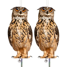 2PCS Flat Fake Owl Plastic Owl to Scare Pigeon for Balcony Hanging Garden Owls with Reflective Tape to Keep Squirrel Woodpecker Away from House Window Outdoor Patio Yard Backyard Front Porch Decor