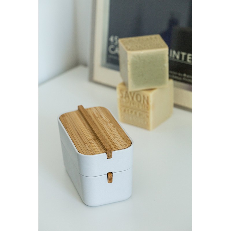 Lexon Cotton-Box, weiß/Bambus, 15.4x9.4x8.4 cm