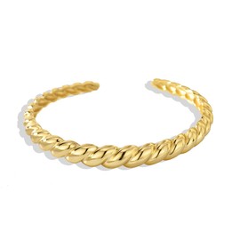 18K Gold Plated Bracelet Bangle Cuff for Women | Stacking Chunky Bracelet Non Tarnish Cute Girl Dome Croissant Design Bracelet