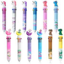 12 Pzs Bolígrafos Multicolores 10 en 1 de 0,5 mm, Bolígrafo Retráctil de Colores, Pluma Multicolor de Punta Fina para Oficina Material, Escolar, Estudiantes, Regalo para Niños