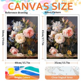 Flowers Paint by Numbers Adult Kit, DIY Adult Paint by Number Kits, Acrylic Paint by Number for Gifts and Home Decor 16x20 Inch