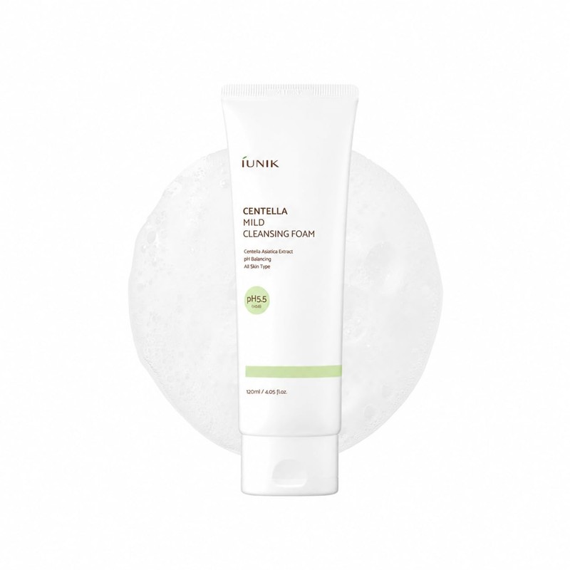 IUNIK- Limpiador facial espumoso suave con centella asiática, no resecado,