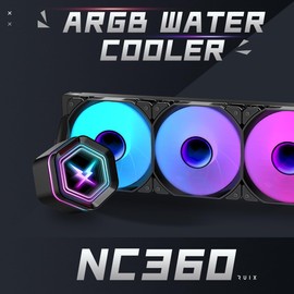 RUIX NC360 ARGB AIO CPU Liquid Cooler, 360mm High-Performance Water Cooling with High-Speed Ceramic Bearing Pump, 3X PWM ARGB Fans, Intel LGA 1851/1700/1200/115X/2011, AMD AM5/AM4 - Black