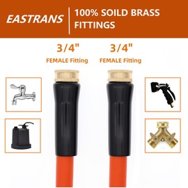 EASTRANS Female to Female Garden Hose 3 ft x 5/8", Heavy Duty Short Water Hose with 3/4" Solid Brass Connector, Flexible, Lightweight, Orange