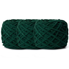 3 Pack Fluffy Chenille Chunky Yarn for Crocheting 100g(65.6yd) - Baby Yarn for Crocheting Soft - Velvet Yarns for Crochet Blanket - Amigurumi Crochet Yarns (Dark Green)