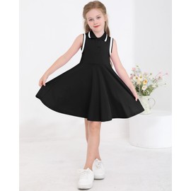 WISREMT Kids Girls Polo Dress Sleeveless Summer Tank Dress Tennis Golf Outfit Sport Active Dresses for School Casual Party Black