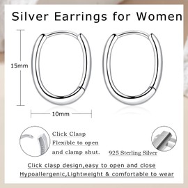 Glintara Silver Hoop Earrings for Women, 925 Sterling Silver Oval Hoop Earrings, Hypoallergenic Hoops Earrings Basic, Lightweight Small Huggie Earrings, Sleeper Cartilage Earrings for Girls Ladies