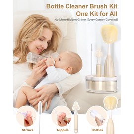 XANGNIER Baby Bottle Brush Kit with Press Foaming Dispenser & Drying Rack – Innovative Bottle Cleaner Set for Baby Bottles, Nipples, Breast Pumps, Straws & Baby Accessories，Newborn Essentials