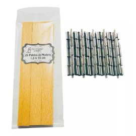 La Brujita Wax 25 Pabilos De Madera De 1.5x15 Cm Y 25 Clips De Metal
