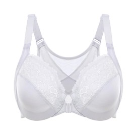 Delimira Women's Front Fastening Bras Posture Lace Underwire Unlined Full Coverage Plus Size White 34D