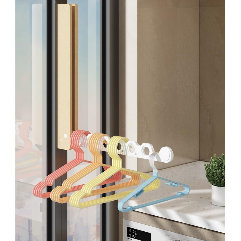 Natural Wood Folding Clothes Hanger Rack for Laundry Room, Wall