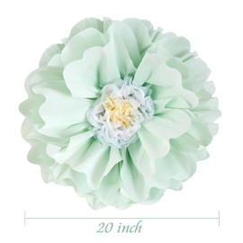 SUNBEAUTY 4 PCS 20" Green Paper Fans Decorations Paper Flowers Tissue Hanging Flowers Backdrop Orange Pink Party Decor Hanging for Birthdays Weddings Baby Shower Spring Tea Party Table Decoration