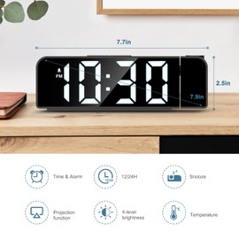 Newest Projection Alarm Clock for Bedroom, 7.9" Large Screen, 4-Level Dimmer, Date Display, Temperature Display, Ceiling Digital Alarm Clock with 180° Projector for Children, Elders, Senior