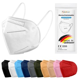 TubeRoo FFP2 Mask, White, Pack of 10 Masks from Germany, Made in Germany, Soft Round Ear Loop Bands, Respirator Mask, Mouth Guard