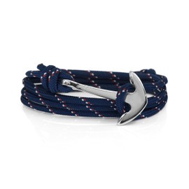Anchor Rope Bracelet for Men & Women Made from Stainless Steel and Durable Rope - Adjustable - Handmade in The UK - (Navy Stripe & Silver)