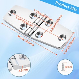 316 Stainless Steel Boat Hatch Hinges,4 inch x 1-1/2 inch (102 x 38mm) Polished Marine Hinge,Marine Boat Hatch Heavy Duty Hinges with Screws,for Boats, Yachts, Doors, Deck,Windows, Cabinets (4 Pack)