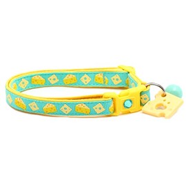 Cheese Cat Collar with Charm & Bell | Safety Breakaway Collar | Adjustable Large Size or Kitten Collar (Large(10lbs & Up), Aqua)