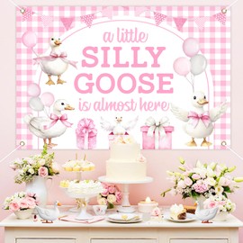Wonmelody Silly Goose Baby Shower Decor Girl 5*3ft Silly Little Goose Baby Shower Backdrop Banner Pink Geese Gingham Baby Shower Backdrop Farm Animal Supplies for Goose Duck Gender Reveal Baby Shower