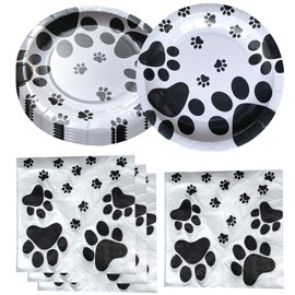 Fenghu birthday party Supplies, 20 Plates and 20 Napkins, Dog paw prints Theme Decorations for Kid Baby Shower