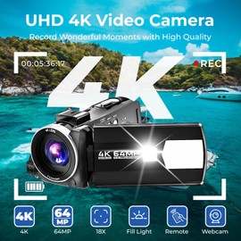FIREFOTO Videocamera 4K 64MP Camcorder 18X Zoom Digitale Schermo da 3" Ruotabile di 270° Videocamera Digitale, Video Camera per Youtube con Scheda SD da 32 GB, Telecomando e Batteria