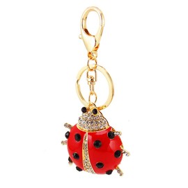 One Pack Cute Red Beetle Ladybug Insect Rhinestone Car Keychain Ring Chain Gift Bag Clip Holder for Girlfriend Boyfriend Colleagues