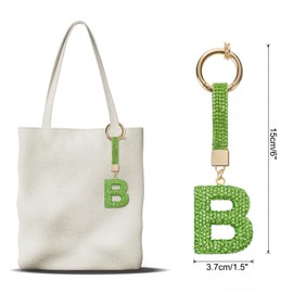 QUARKZMAN Alphabet B Buchstaben Taschenanhänger Strass Initial Alphabet Buchstaben Anhänger Zubehör für Schlüsselanhänger Armband Armband Halskette Schmuckherstellung Taschen, Hellgrün